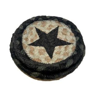 Coaster Set Braided Rug Star Center Set of Four Plus Holder Farmhouse Country